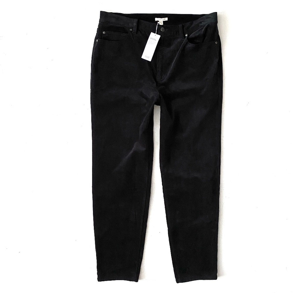 Eileen Fisher Organic Cotton Velveteen High Waisted Straight Slim Black Pants XL